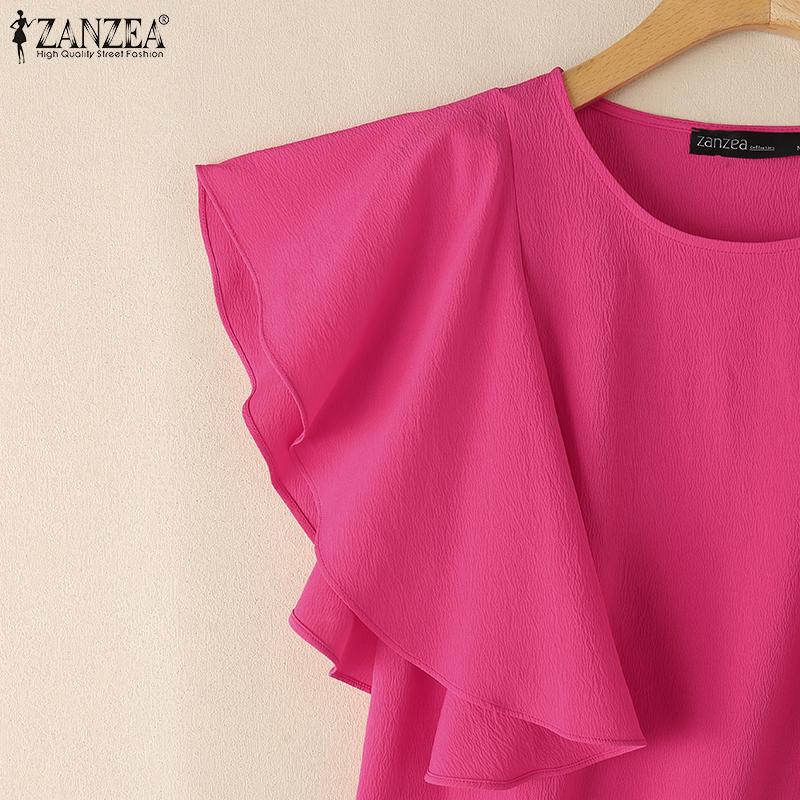 ZANZEA Blouse Décontractée à Col Rond et Manches à Volants Ample pour Femmes