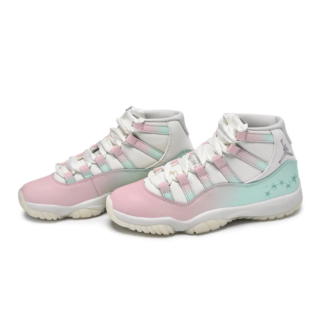 Jordan Air Jordan 11 RETRO Pearl 811 Manufacturing, Peach Mist Cyan Mid Top Vintage Basketball Shoes Unisex AR0715-110(Team80-)