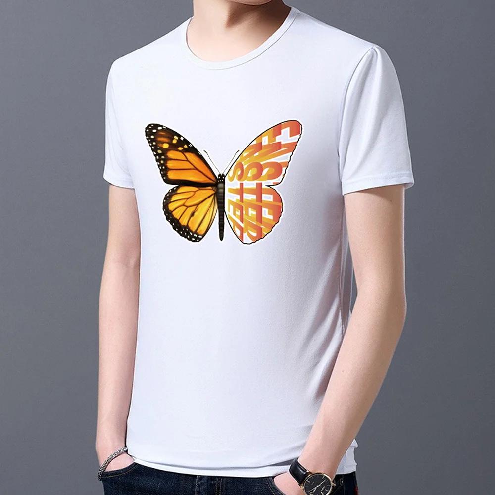 Men's T-shirt Classic Butterfly Print Pattern Series Fashion Casual Simple Round Neck Commuter Wear Comfortable White Men's Top