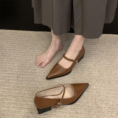 Frühling 2024 neue spitze Mary Jane Schuhe leichter Ausschnitt dicker Absatz rote Hochzeitsschuhe Temperament Society-Lady französische Einzelne Schuhe Damenschuhe