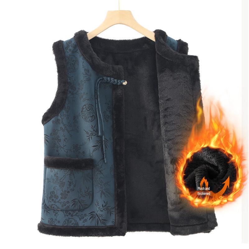 Datang Madam Elderly Women s Plus Velvet Warm Vest 2XL синий