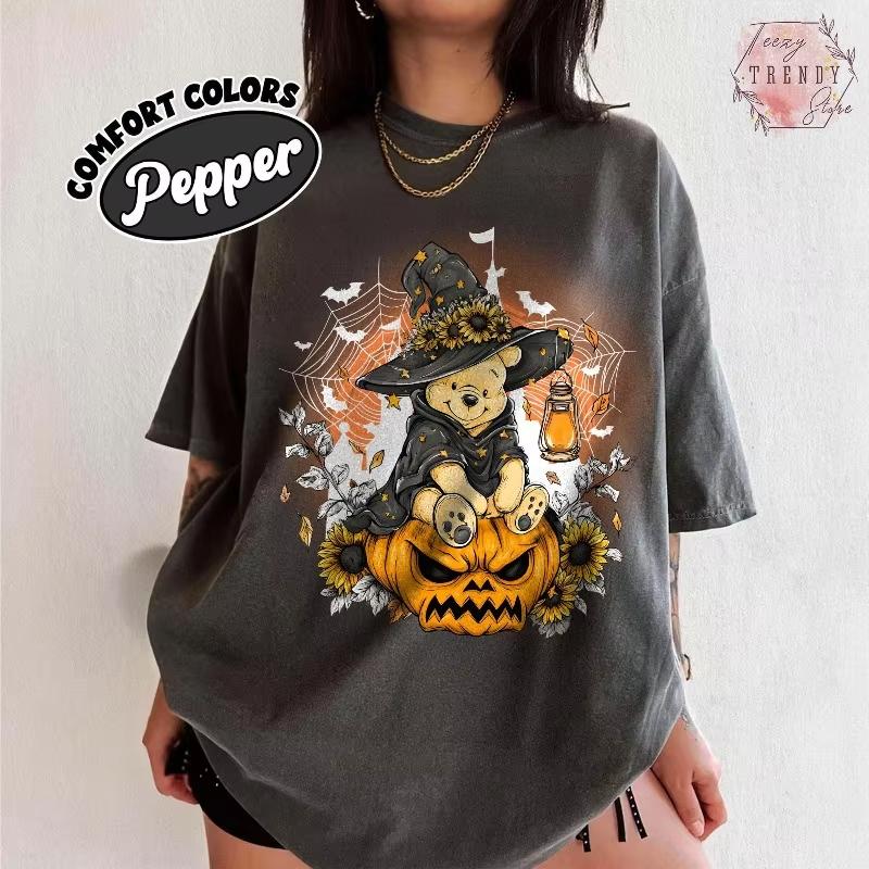 Halloween Winnie The Pooh Shirt Cute Witch Pumpkin Shirt Retro Autumn Shirt Horror Season Tshirt   Winnie The Pooh Family S