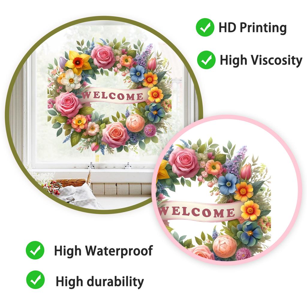Welcome Wreath Static Cling Window Sticker Self-Adhesive Removable Bedroom Living Room Balcony Glass Door Home Decor Art