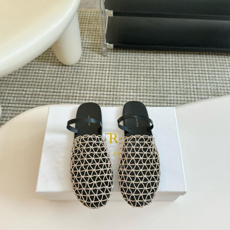 Woven summer new sandals women's flat-bottomed bag head half slippers hollowed out niche fisherman round head fishing net