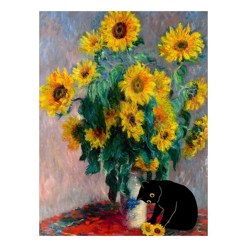 Van Gogh Black Cat Sunflowers Funny Art Matisse Monet Canvas Painting Posters And Prints Wall Pictures For Living Room Decor