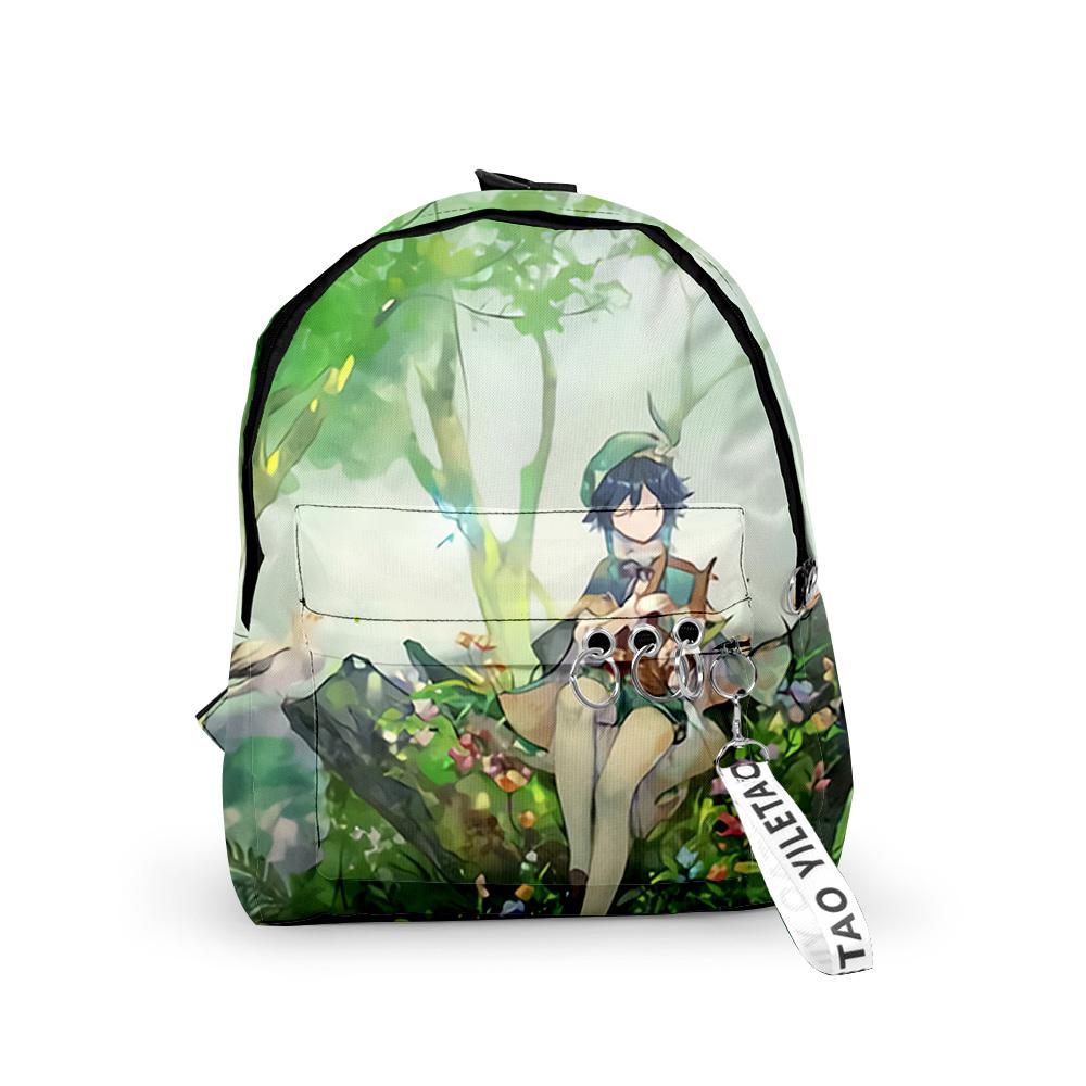 Classic Genshin Impact Venti Backpacks Boys/Girls Pupil School Bags 3D Print Keychains Oxford Waterproof Cute Small Backpacks