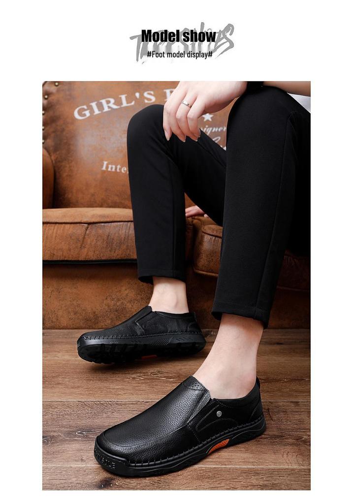 Men's Autumn Low-Top Slip-On Leather Shoes - Versatile, Breathable Casual Driving Footwear in Large British Style.