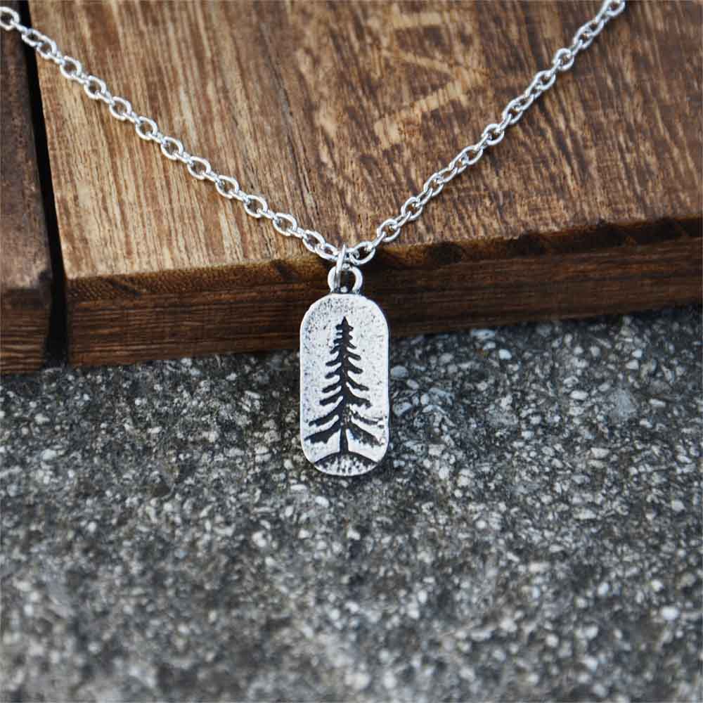 

1Pcs Retro Pine Tree Small Charm Pendant Necklace Cute Camping Jewelry For Women Men Gift