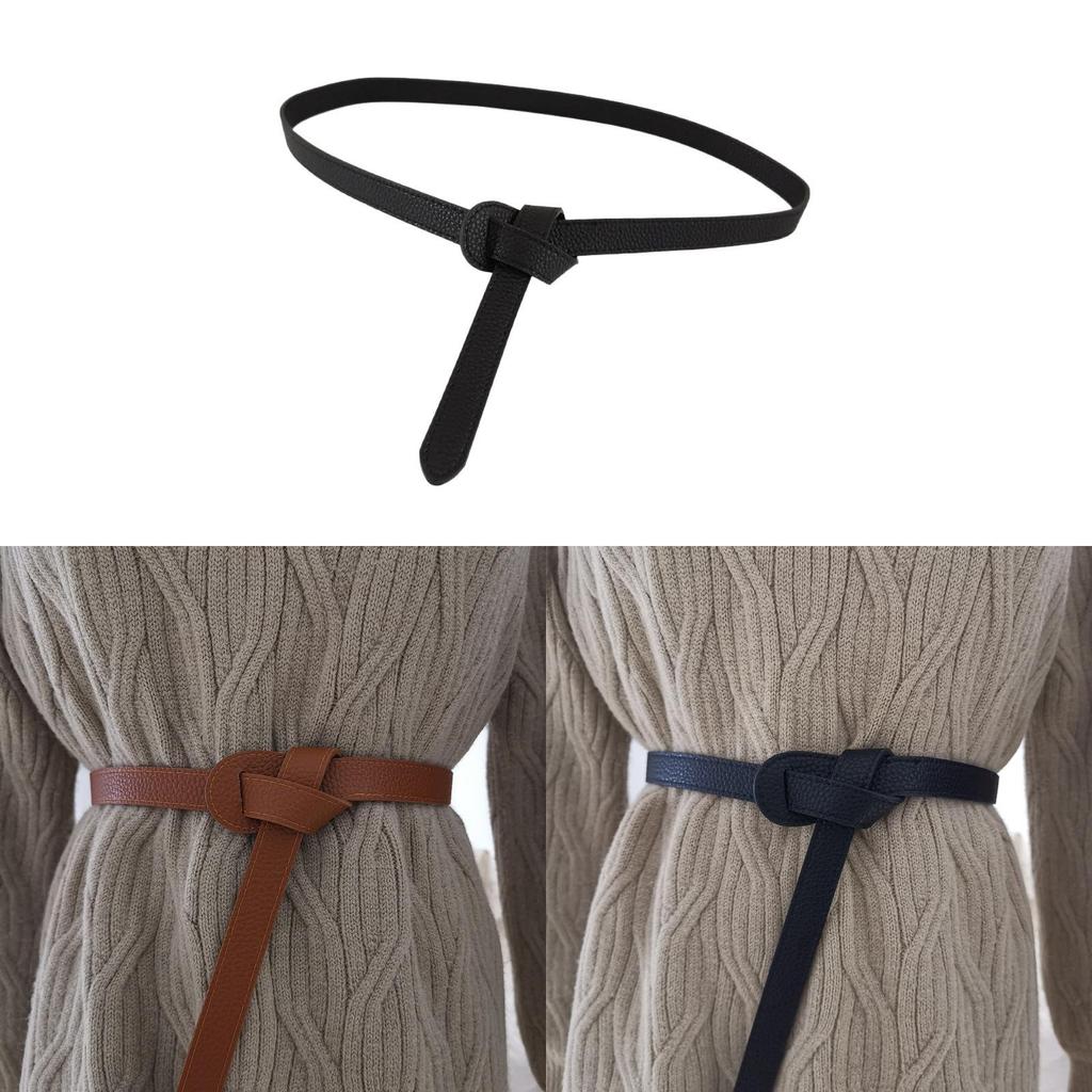 True Leather Women Slim Waist Belt With Tie Knot For Dresses And Sweaters