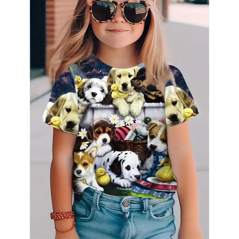 Tricou de damă pentru copii cu mânecă scurtă, la modă, de înaltă calitate, cu model animalier