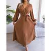 Spring and Summer Temperament Cross V-neck Big Swing Pleated Long Dress Ladies Loose Versatile New Dresses