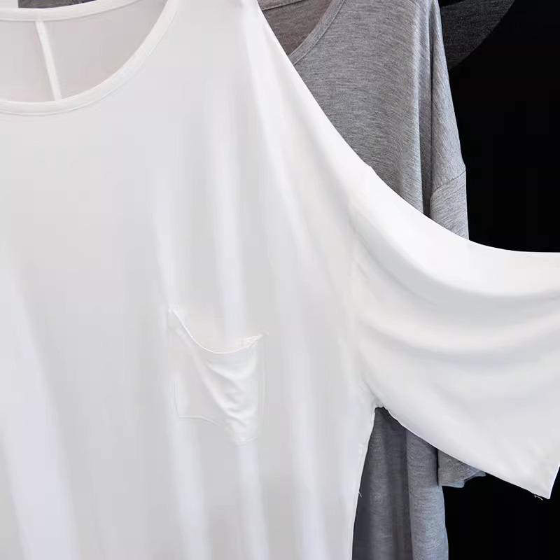 Dámské letní modální šaty plus size: Volný střih, Velký kulatý výstřih, Noční košile střední délky, Mateřský styl