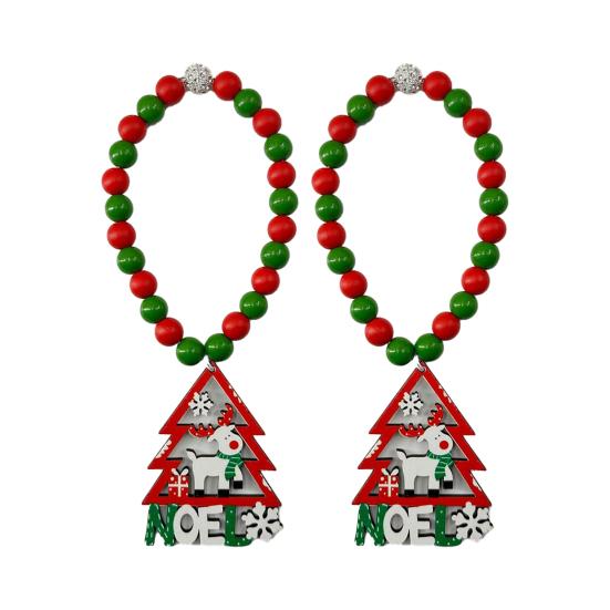 1 Pair Xmas Charm Curtain Tiebacks Wooden Bead Christmas Curtain Ties Beaded Curtain Holdbacks for Drapes Living Room Bedroom Nursery Decor