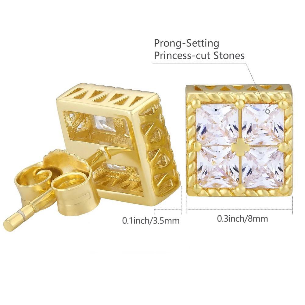 Popular Gold Color Earrings For Men Women Square Copper Color Cubic Zirconia Earings Charm Daily Wear Jewelry Push Back  OHE150