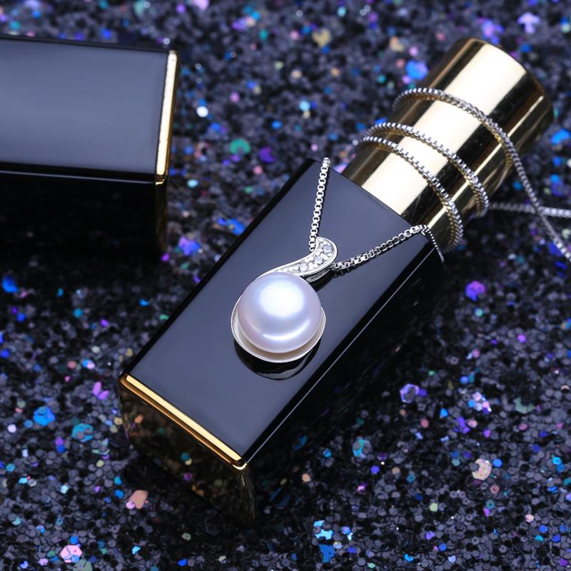 LSOOYH 10-11mm Big Natural Freshwater Pearl Jewelry Pendant Necklace Cubic Zirconia CZ Necklace