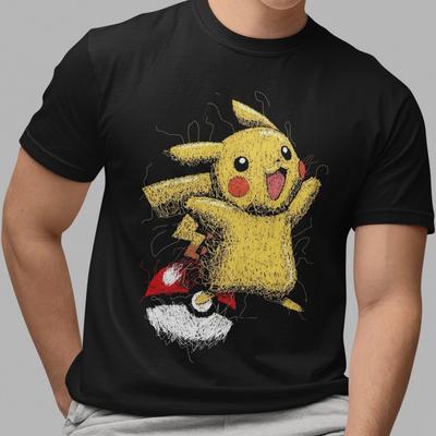 Pokemon Pikachu Grafik T-Shirt Schwarz Unisex T-Shirt Anime Cartoon Oberteil Kurzarm