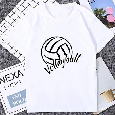 Camiseta feminina de manga curta de vôlei colorida Harajuku estampa de bola colorida fofa camiseta unissex confortável moda casual camiseta solta