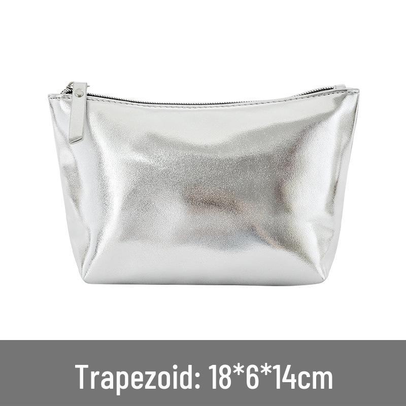 Набор косметичек из серебристой кожи в корейском стиле: Набор из 3 мягких водонепроницаемых женских косметичек