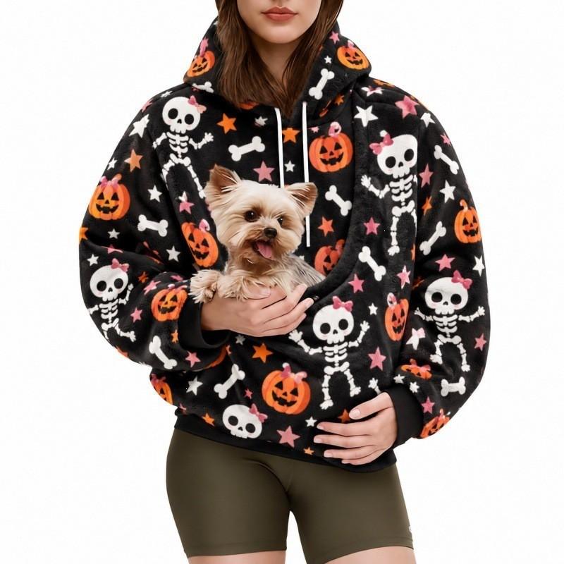 2026 Womens Halloween Print Oversized Hoodie Fall Winter Loose Fit Sweatshirt