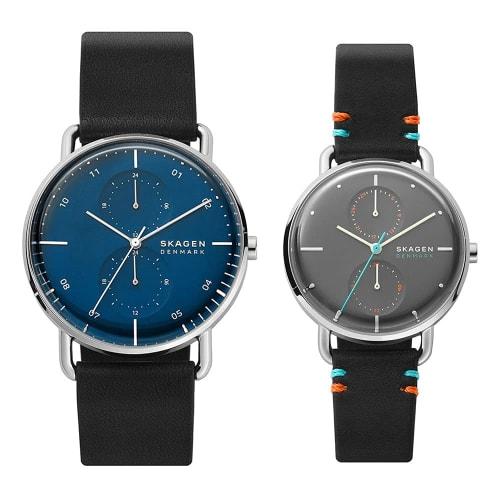 Skagen Horizont pair watch storage box for men and women, black leather, skw6702/skw2930