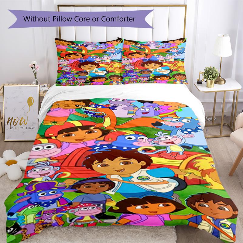 Dora Explorer Bedding Set Breathable Duvet Cover with Pillowcases Decorative Bed Linen for Bedroom Home Decoration Birthday Gift