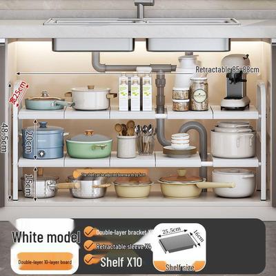 Retractable Under Sink Kitchen Organizer and Multifunctional Dish & Pot Rack