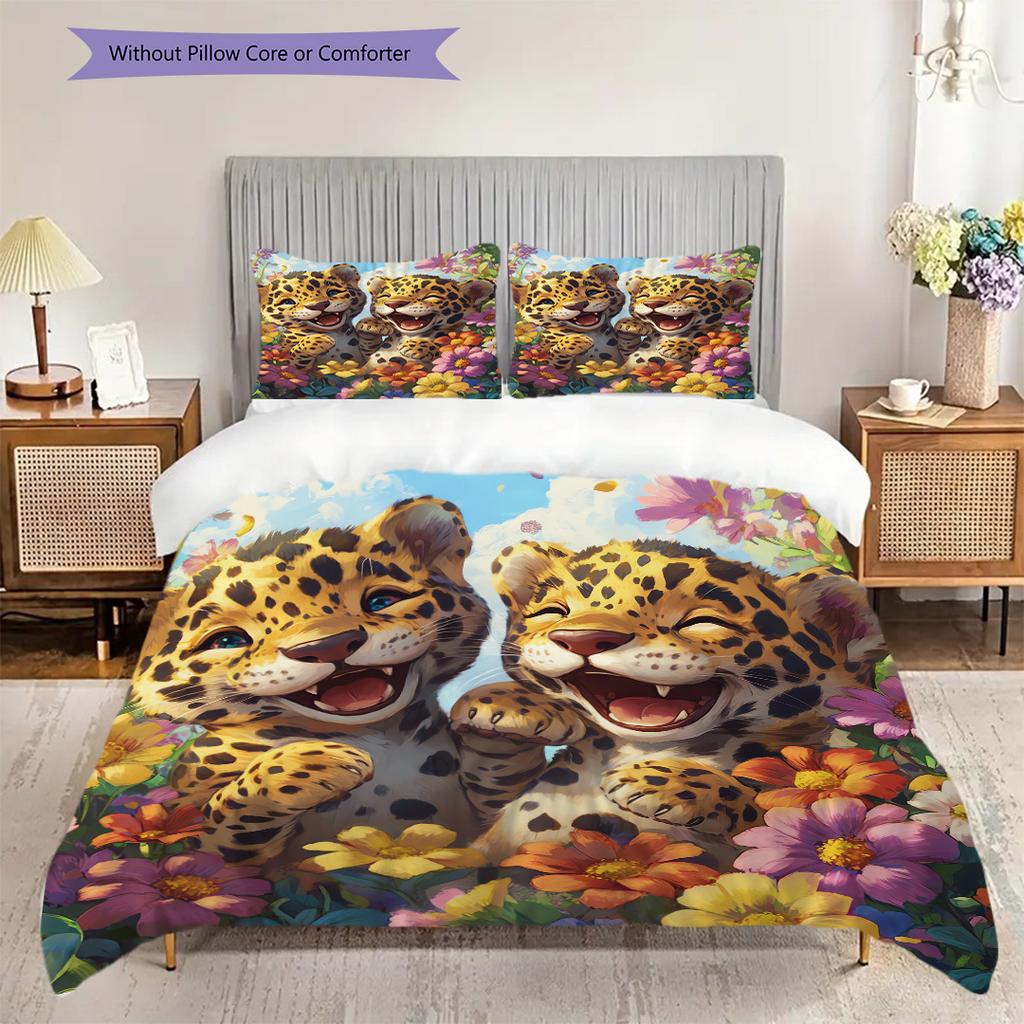 Leopard Pattern Bedding Quilt Set Quilt Cover Pillowcase Home Decoration Birthday Gift (1 * duvet cover + 2 * pillowcase, without core)