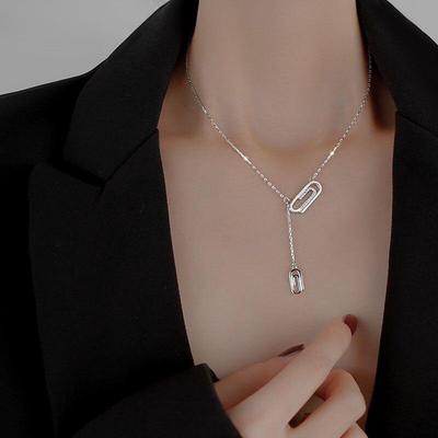 925 Sterling Silver Paper Clip Necklace For Women Fashion Geometric Clavicle Chain Jewelry Gifts S -N751