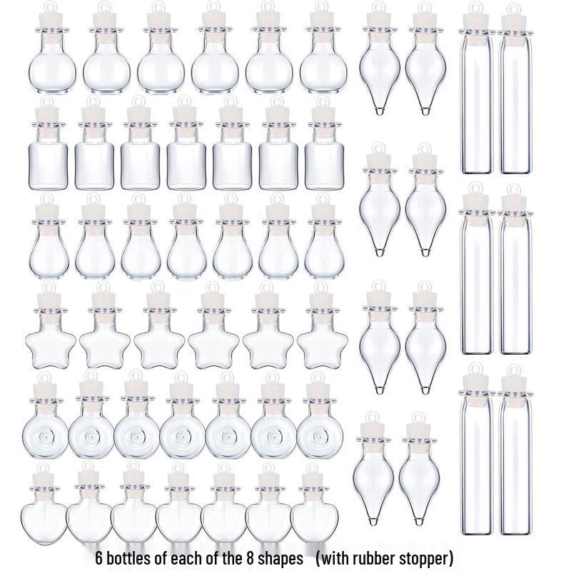 50 Mini Glass Wish Bottles with Corks, Funnel, and Hemp Rope for Decoration