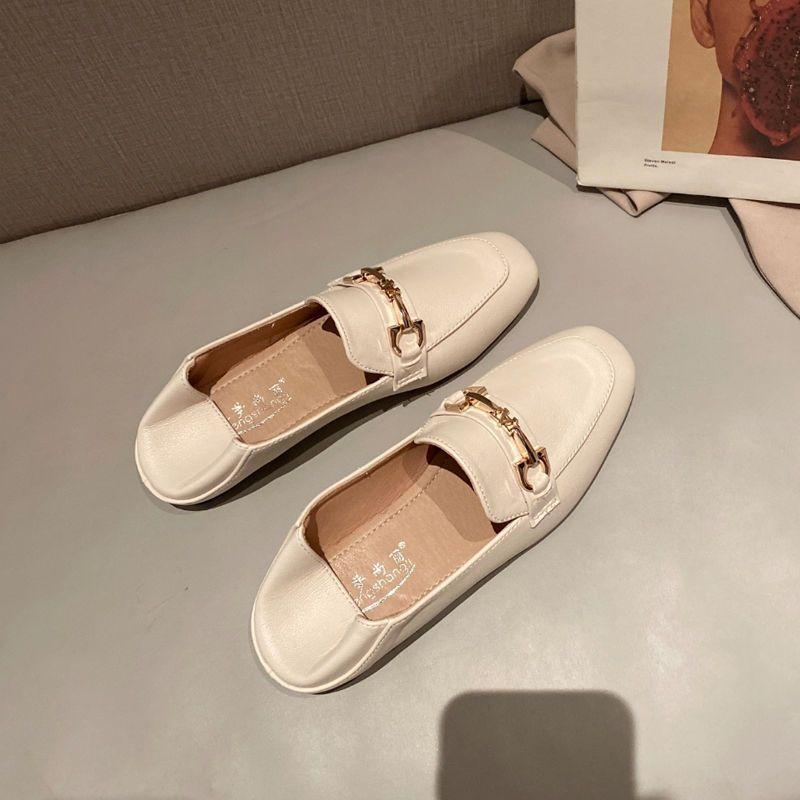 

Single shoes women s 2025 new spring and summer leather shoes flat-soled versatile one-pedal women s shoes spring loafers Doudou shoes 34 абрикосовый
