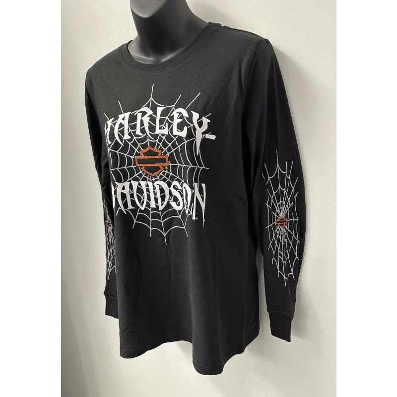 Harley Davidson Women's Halloween Glitter Long Sleeve Shirt Black