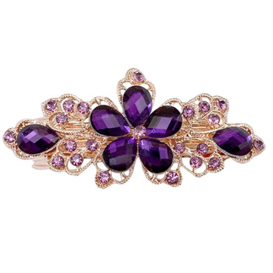 Женская мода цветок лист блестящие стразы заколка для волос клип шпилька ювелирные изделия фиолетовый