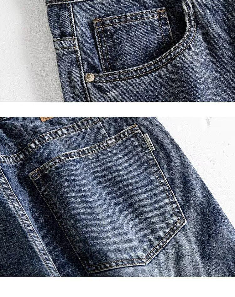 2025 Spring/Autumn Men’s American Retro Wide-Leg Straight Washed Jeans