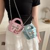 2024 Shiny Patent Leather Mini Basket Crossbody Bag with Laser Chain for Kids and Women