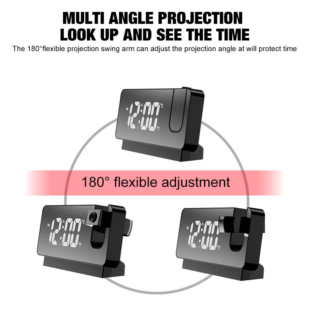 Multifunctional LED Digital Display Projection Alarm Clock 180° Rotation Time Projector Electronic Alarm USB Wake Up Desktop Clock Snooz Temperature