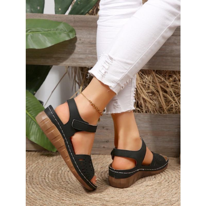 Damen Übergröße Plateau Cut-Out Sport Sandalen Sommer Europäisch Amerikanischer Stil Klettverschluss Lässige Slipper