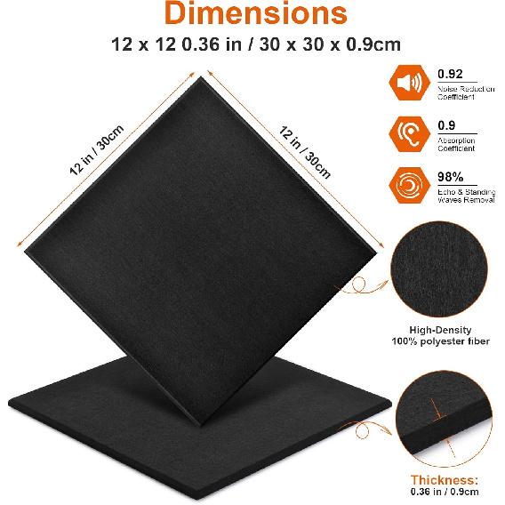 Large Cork Board Subsitute - 24"x24" Bulletin Board - 4 Pack Black Felt Board for Home&Office Wall Decor with Noise Reduction