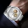 Gold Automatic Mechanical Watch for Men Luxury Skeleton Stainless Steel Waterproof Luminous Business Dress Wristwatch