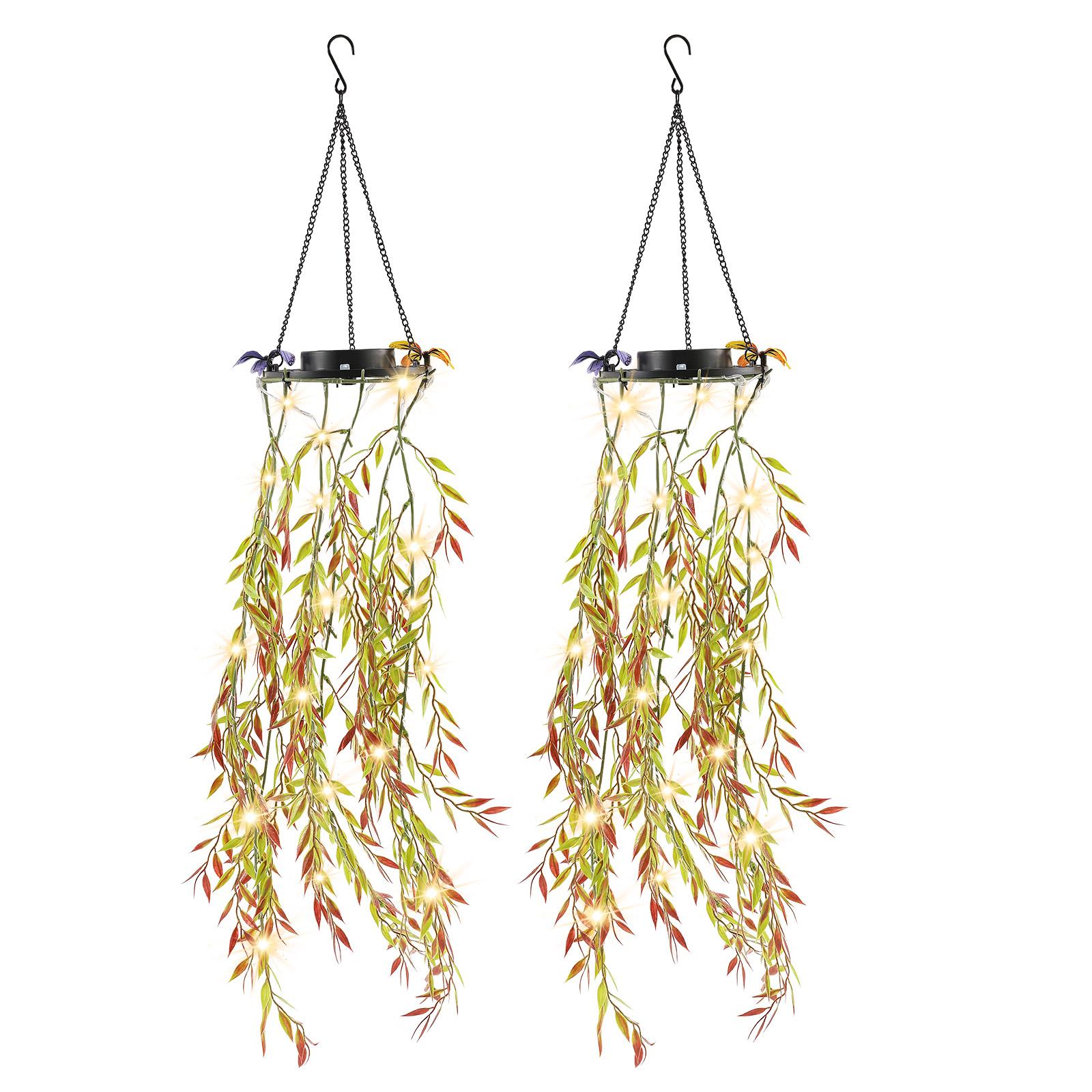 

2Pcs Artificial Plant Solar Light IP65 Waterproof Faux Hanging Plant Patio Light with Hook for Outdoor Yard Garden Decoration