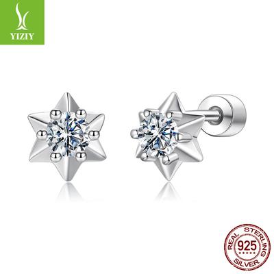 Personalisierte Hexagramm Moissanit Ohrstecker Klassischer Stern S925 Sterlingsilber Ohrstecker mit Gewinde