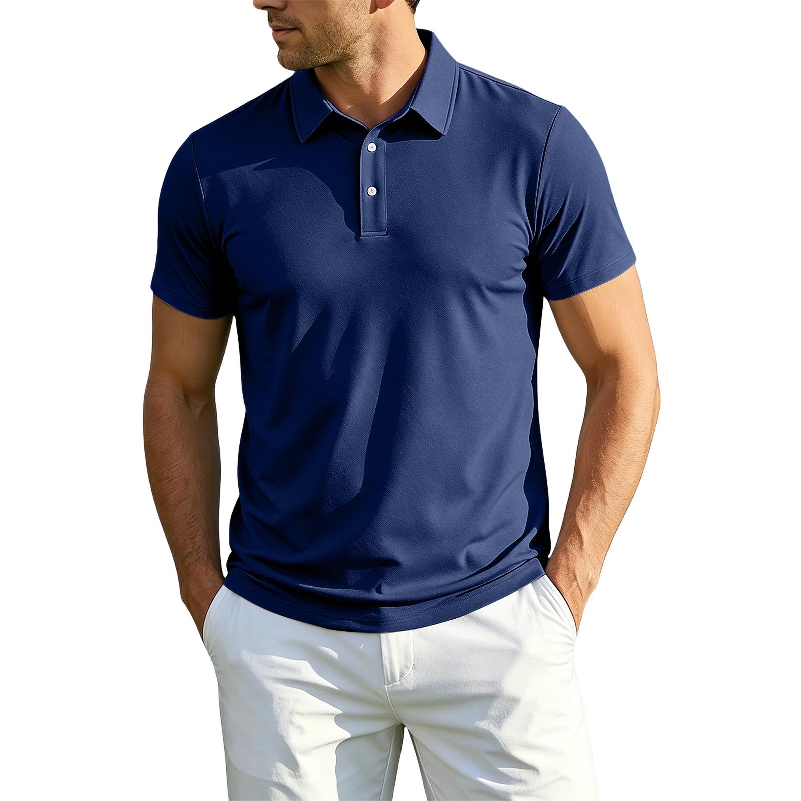 Classic Mens Polo Shirts Short Sleeve Golf Shirts for Men Polo Shirts for Men Mens Big and Tall Shirts Men Polo Shirts L тёмно-синий