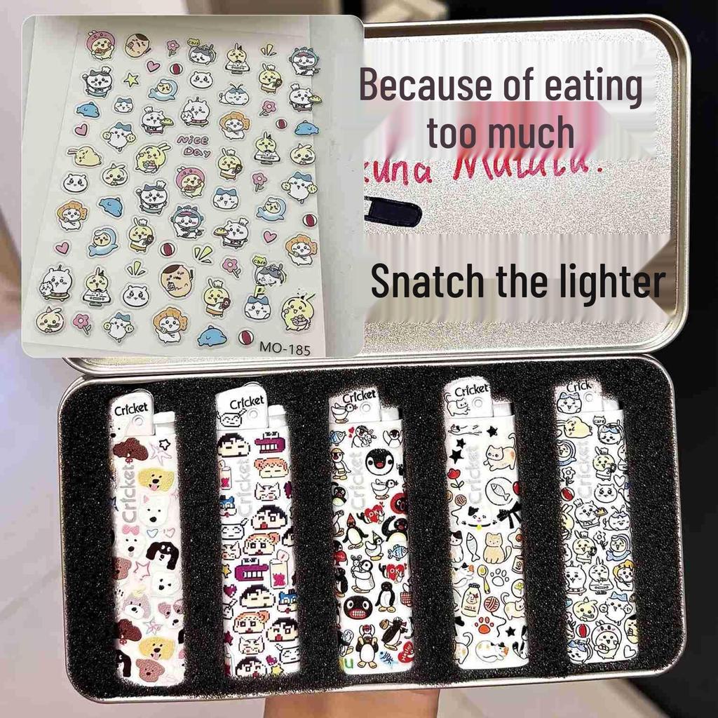 Best-Selling Grasshopper Lighter with Cute Puppy & Penguin DIY Decorative Stickers
