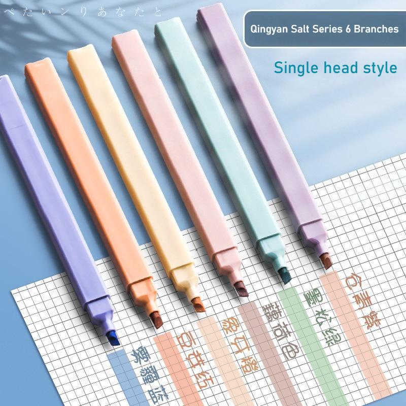 6pcs Pastel Highlighter Set, Color Markers for School Office, Cute Japanese Stationery Supplies, Soft Neon Study Gift (6 Colors)