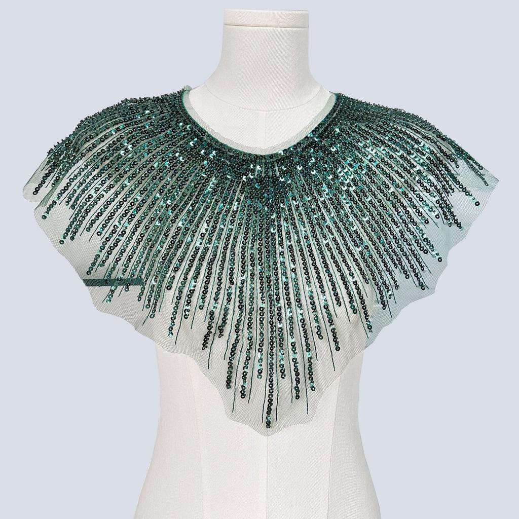 European And American Heavy Industry Mesh Sequined Collar Fake Collar Cloth Sticker Dress Performance Clothes Front Collar Clothing Shawl Cape