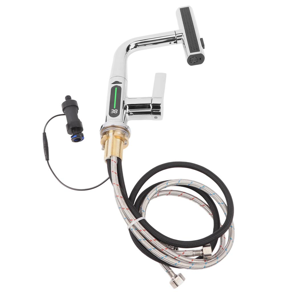 Lavatory Faucet Digital Display Household Lavatory Vanity Sink Faucet with G1/2 Universal Interface