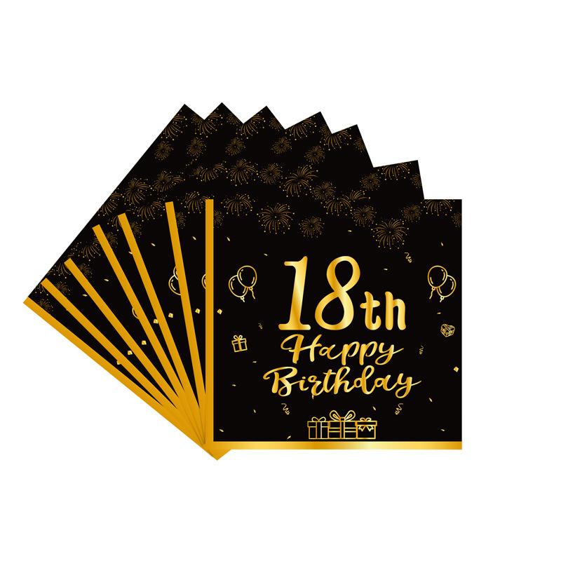 Black Gold 18th Birthday Disposable Tableware Cheer 18 Years Old Plates Napkins Happy Eighteen Birthday Party Decor Tableware