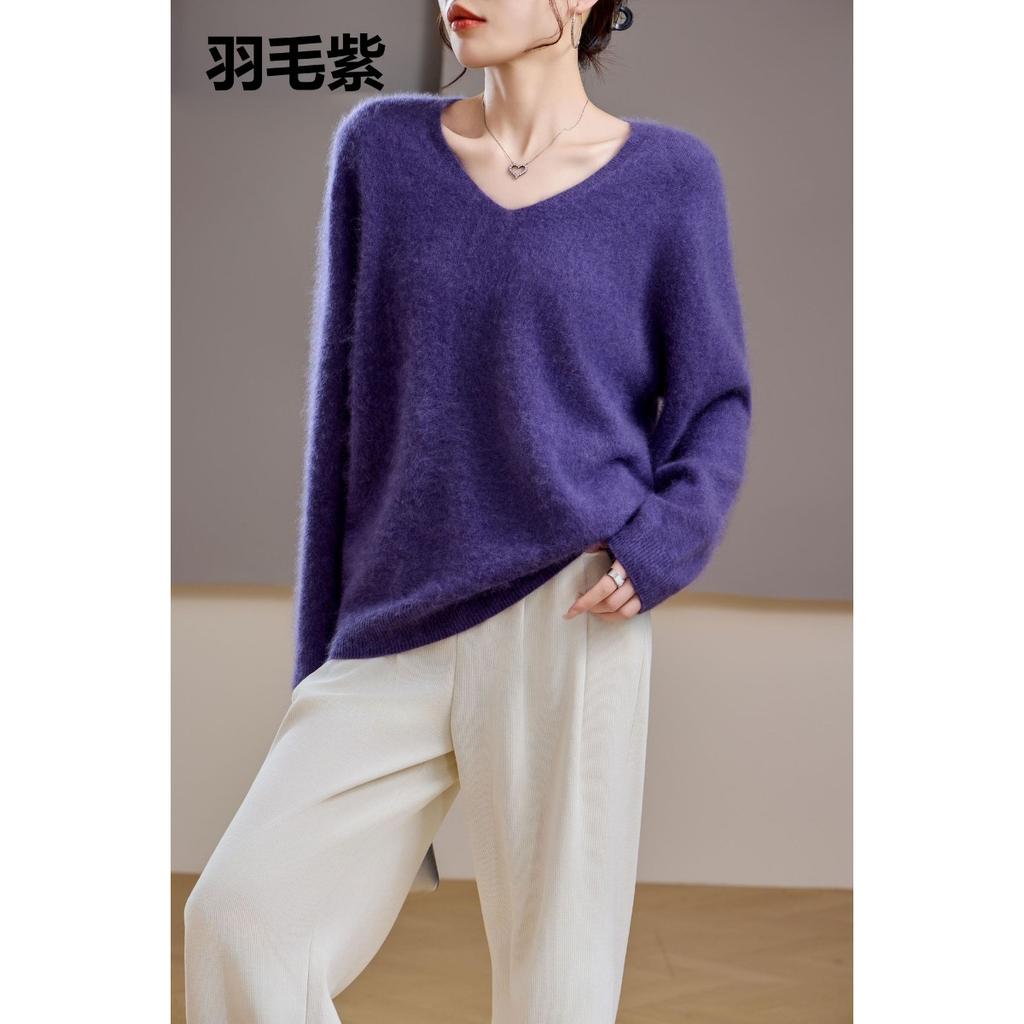 5% Cashmere 95 Wool Round Neck/V-neck Seamless Brushed Cashmere Sweater Women's Sweater