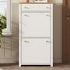 Modern Shoe Cabinet with Drawer, 2 Flaps, Adjustable Shelves and Metal Handles, White/Wood Look, for Hallway & Entryway, 50 x 24 x 95 cm