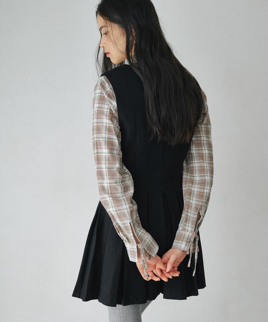 Belloel Pleated Mini Wool Dress Skirt Black