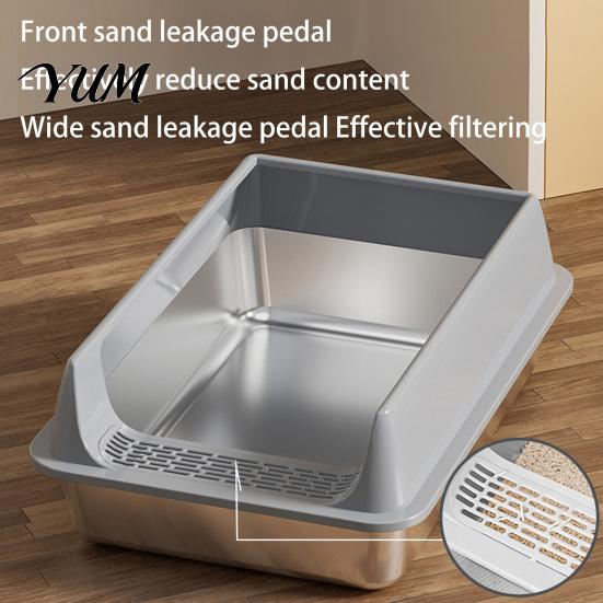 Strapazierfähige Edelstahl-Haustiertoilette Metall-Katzenklo, Kätzchenbox mit hohen Rändern, Auslaufsicheres geruchshemmendes Design, Schaufel inklusive, Nicht